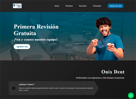Captura de la portada del sitio de OnixDent